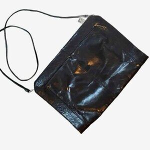 Hobo International Shoulder Bag Vintage Shiny Leather Thin Profile Purse Black